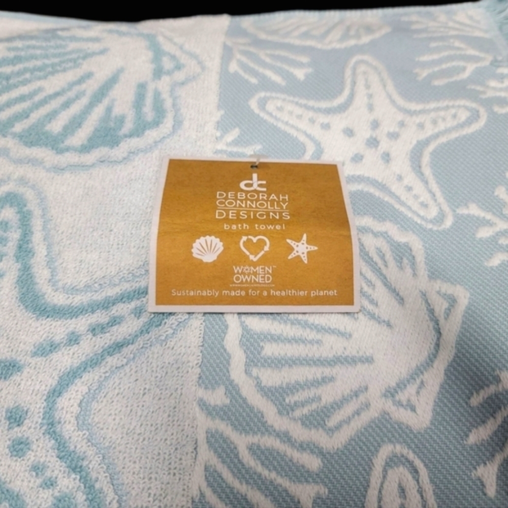 6pc Deborah Connolly Coastal Starfish Scalloped Seashell Bath Hand Tip Towel Set - Picture 6 of 10